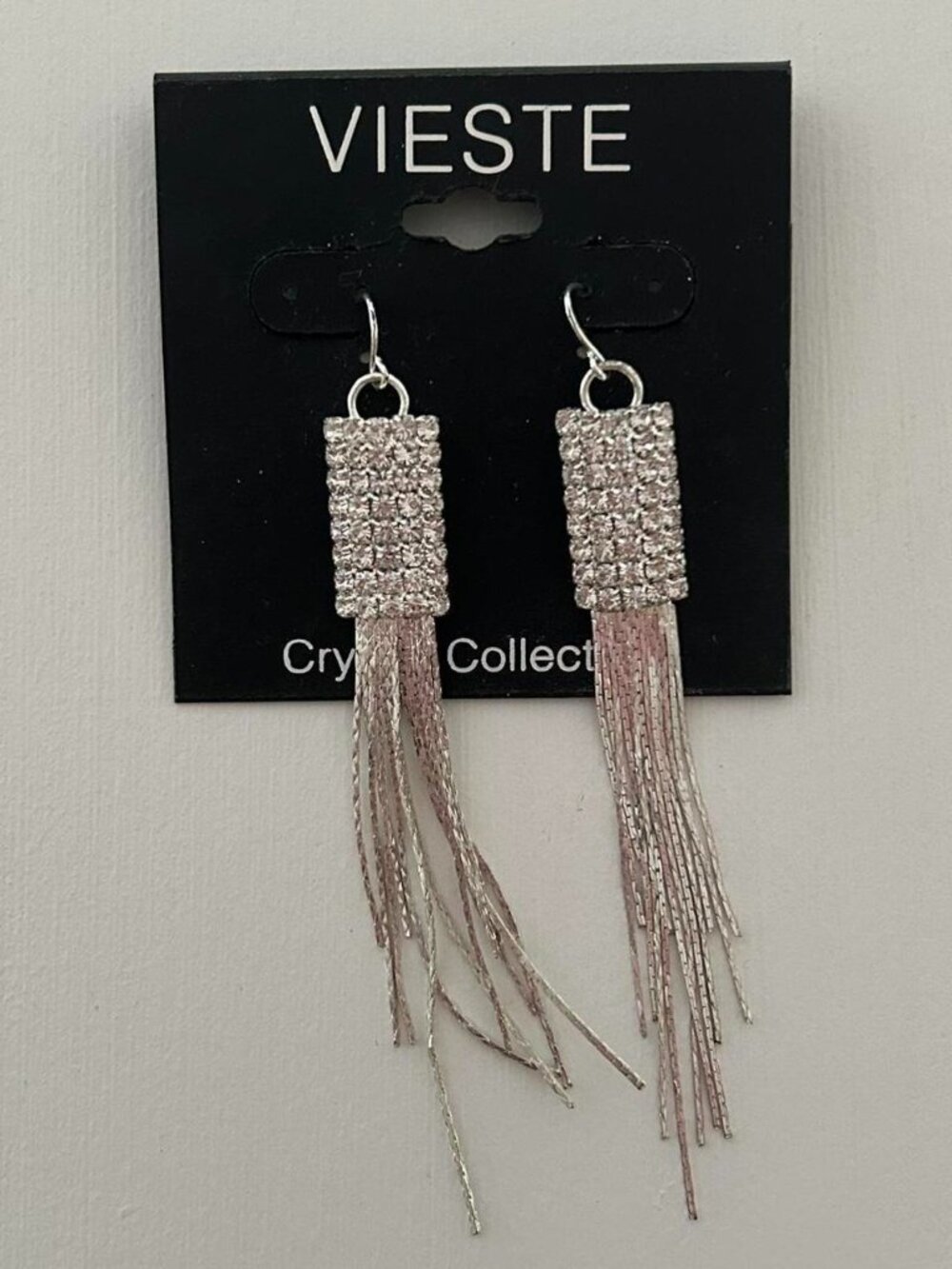 Vieste Silver fringe earrings with rhinestones